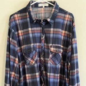 Eden & Olivia Anthropologie Button Down Shirt Knit Top Plaid Blue Collared Sz 3X